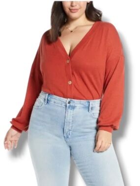 BP. Women’s V-Neck Red Orange Cardigan Button Down Sweater Fall Autumn Fashion